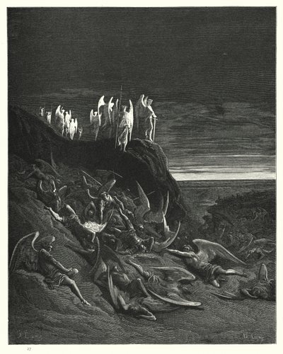 Ilustración de Gustave Doré para El Paraíso Perdido de Milton, Libro VI, líneas 410-412 de Gustave Dore